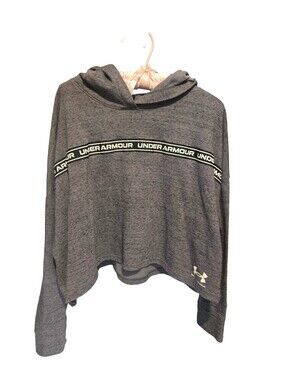 Under Armour Heather Gray Branded Crop Hoodie, Size Large